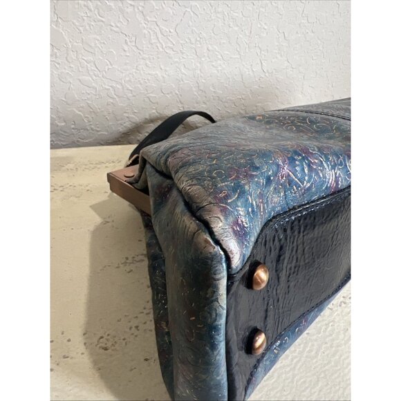 Patricia Nash Blue Embossed Floral Leather Snap Latch Doctor Style Shoulder Bag - Picture 7 of 15